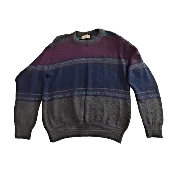 Vintage Reed St James Geometric Knit Sweater Grandpa Purple USA Made SIZE L - Picture 5 of 11